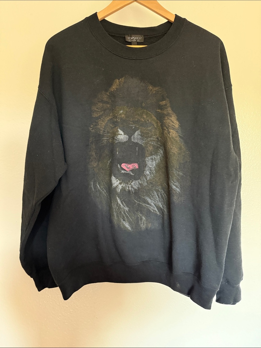 Topshop Faded Roaring Lion Graphic Crewneck Sweatshirt